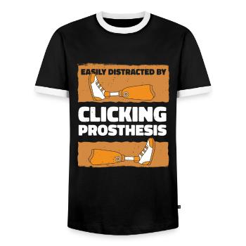 Leicht abgelenkt durch Klicken auf Prothesenbein - Männer Kontrast-T-Shirt - Schwarz/Weiß - Vorne - AI Model Female 172 light (172cm) & AI Model Male 178 light (178cm)