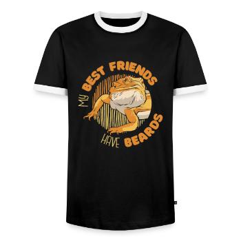 My Best Friends Have Beards Pogona Pet Lizard - Men's Ringer Shirt - black/white - Front - AI Model Female 172 light (172cm) & AI Model Male 178 light (178cm)