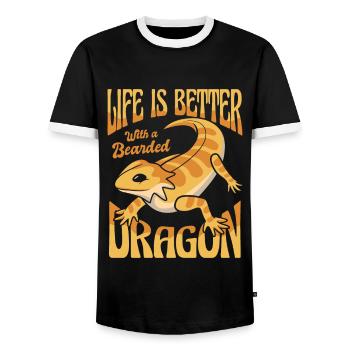 La vie est plus belle avec un dragon barbu Pogona - T-shirt contrasté Homme - noir/blanc - Devant - AI Model Female 172 light (172cm) & AI Model Male 178 light (178cm)