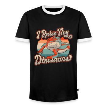 I Raise Tiny Dinosaurs Pogona Lizard Pet Bearded - Men's Ringer Shirt - black/white - Front - AI Model Female 172 light (172cm) & AI Model Male 178 light (178cm)