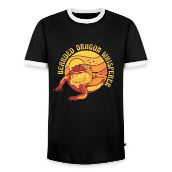 Bearded Dragon Whisperer Pogona Pet Lizard - Men's Ringer Shirt - black/white - Front - AI Model Female 172 light (172cm) & AI Model Male 178 light (178cm)