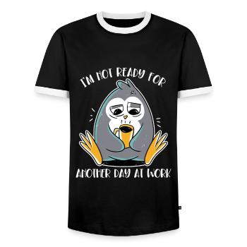 Not Ready For Another Day At Work Emperor Penguin - Men's Ringer Shirt - black/white - Front - AI Model Female 172 light (172cm) & AI Model Male 178 light (178cm)