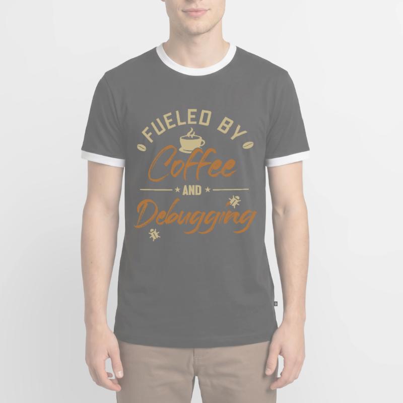 Alimenté par le café et le débogage Developer Coder T-shirt contrasté Homme