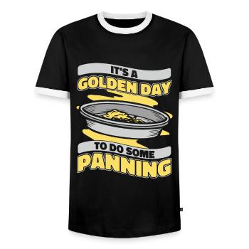 It's A Golden Day To Do Some Panning Miner Gold - Men's Ringer Shirt - black/white - Front - AI Model Female 172 light (172cm) & AI Model Male 178 light (178cm)