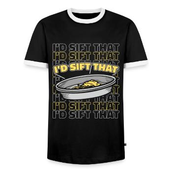 Je passerais au crible ce mineur d’extraction de placers de prospection - T-shirt contrasté Homme - noir/blanc - Devant - AI Model Female 172 light (172cm) & AI Model Male 178 light (178cm)