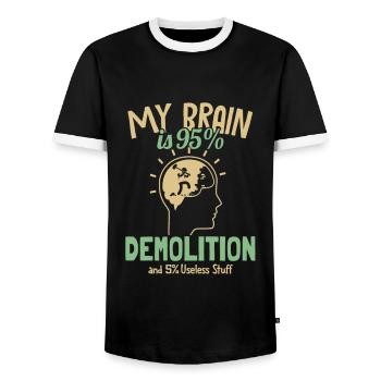 My Brain is 95% Demolition Home Wrecker House - Men's Ringer Shirt - black/white - Front - AI Model Female 172 light (172cm) & AI Model Male 178 light (178cm)