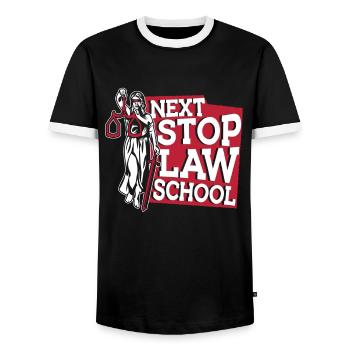Prochain arrêt : Faculté de droit, Faculté de droit, Université de droit - T-shirt contrasté Homme - noir/blanc - Devant - AI Model Female 172 light (172cm) & AI Model Male 178 light (178cm)