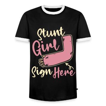 Cascadeur fille signe ici os cassé doigt cassé - T-shirt contrasté Homme - noir/blanc - Devant - AI Model Female 172 light (172cm) & AI Model Male 178 light (178cm)