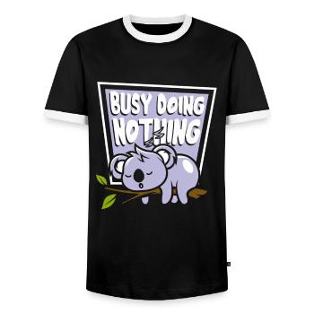 Busy Doing Nothing Koalabear Eucalyptus Lover - Men's Ringer Shirt - black/white - Front - AI Model Female 172 light (172cm) & AI Model Male 178 light (178cm)