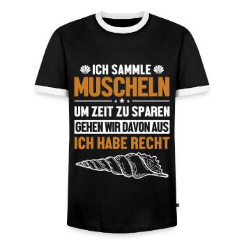 Muscheln haben immer Recht Shell Hunter Seashell - T-shirt contrasté Homme - noir/blanc - Devant - AI Model Female 172 light (172cm) & AI Model Male 178 light (178cm)