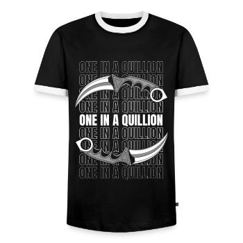 One In A Quillion Butcher Knife Collectible Knife - Men's Ringer Shirt - black/white - Front - AI Model Female 172 light (172cm) & AI Model Male 178 light (178cm)