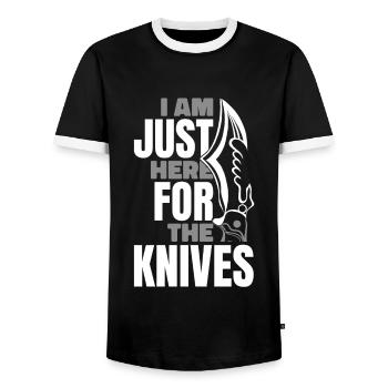 Nur hier für das Messer Restoration Lover Knife - Männer Kontrast-T-Shirt - Schwarz/Weiß - Vorne - AI Model Female 172 light (172cm) & AI Model Male 178 light (178cm)