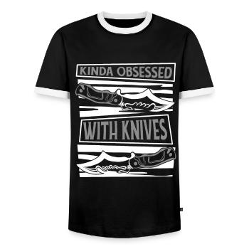 Kinda Obsessed With Knives Butcher Knife Knife - Men's Ringer Shirt - black/white - Front - AI Model Female 172 light (172cm) & AI Model Male 178 light (178cm)