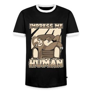 Impress Me Humain à gorge brune Pilosa folivora - T-shirt contrasté Homme - noir/blanc - Devant - AI Model Female 172 light (172cm) & AI Model Male 178 light (178cm)