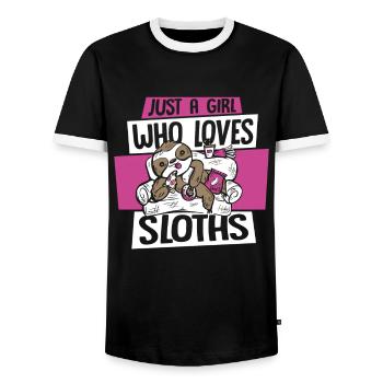 Girl Who Loves Sloths Pilosa Folivora - Men's Ringer Shirt - black/white - Front - AI Model Female 172 light (172cm) & AI Model Male 178 light (178cm)