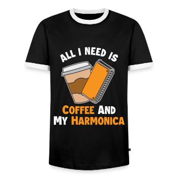 Le café et ma harpe à bouche harmoniciste harmoniciste - T-shirt contrasté Homme - noir/blanc - Devant - AI Model Female 172 light (172cm) & AI Model Male 178 light (178cm)