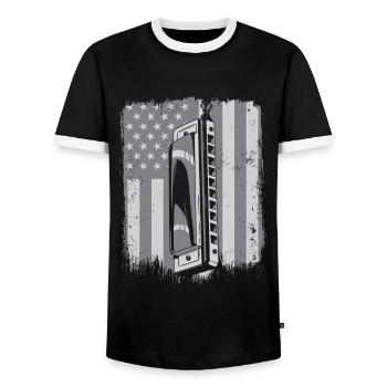 Harmonica drapeau américain harmonique bouche harpe - T-shirt contrasté Homme - noir/blanc - Devant - AI Model Female 172 light (172cm) & AI Model Male 178 light (178cm)