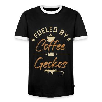 Alimenté par le café et les geckos Gekkota à crête - T-shirt contrasté Homme - noir/blanc - Devant - AI Model Female 172 light (172cm) & AI Model Male 178 light (178cm)