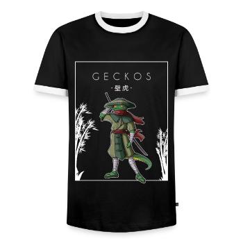Geckos Chinois Hanzi Lézard Gekkota à crête - T-shirt contrasté Homme - noir/blanc - Devant - AI Model Female 172 light (172cm) & AI Model Male 178 light (178cm)