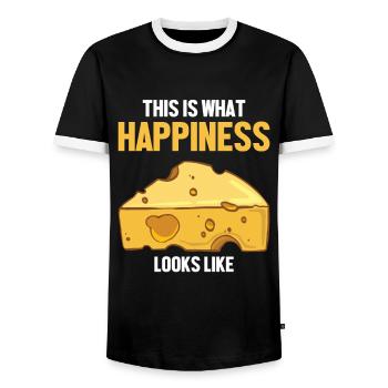 This Is What Happiness Looks Like Maker Queso - Men's Ringer Shirt - black/white - Front - AI Model Female 172 light (172cm) & AI Model Male 178 light (178cm)