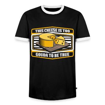 This Cheese Is Too Gouda To Be True Queso Maker - Men's Ringer Shirt - black/white - Front - AI Model Female 172 light (172cm) & AI Model Male 178 light (178cm)