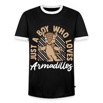 Boy Who Loves Armadillos Pink Fairy - Men's Ringer Shirt - black/white - Front - AI Model Female 172 light (172cm) & AI Model Male 178 light (178cm)