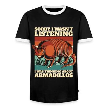 Was Thinking About Armadillos Pink Fairy - Men's Ringer Shirt - black/white - Front - AI Model Female 172 light (172cm) & AI Model Male 178 light (178cm)