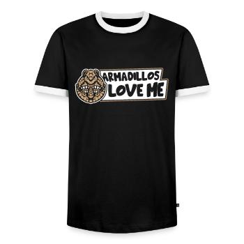 Armadillos Love Me Pink Fairy Chlamyphoridae - Men's Ringer Shirt - black/white - Front - AI Model Female 172 light (172cm) & AI Model Male 178 light (178cm)