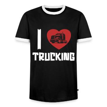 I love Trucking Trucker Truckie Legends Lover - Men's Ringer Shirt - black/white - Front - AI Model Female 172 light (172cm) & AI Model Male 178 light (178cm)