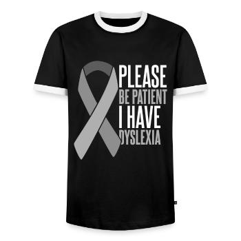 S’il vous plaît soyez patient Je suis dyslexique Dyslexie - T-shirt contrasté Homme - noir/blanc - Devant - AI Model Female 172 light (172cm) & AI Model Male 178 light (178cm)