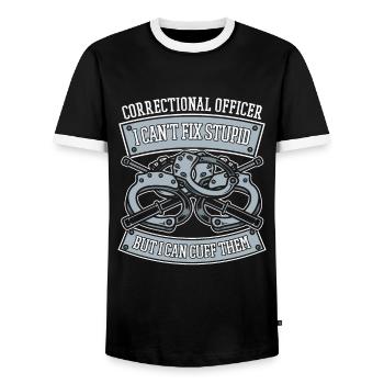 Kann Dummheit nicht reparieren, aber kann ihnen Korrekturen aufzwingen - Männer Kontrast-T-Shirt - Schwarz/Weiß - Vorne - AI Model Female 172 light (172cm) & AI Model Male 178 light (178cm)