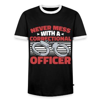 Ne plaisantez jamais avec un agent correctionnel - T-shirt contrasté Homme - noir/blanc - Devant - AI Model Female 172 light (172cm) & AI Model Male 178 light (178cm)