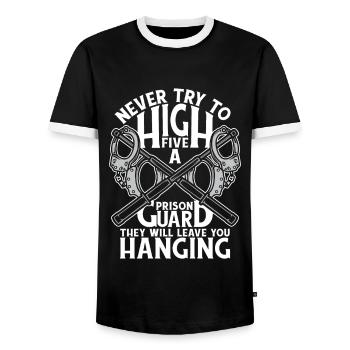 Versuchen Sie niemals, einem Gefängniswärter Korrekturen abzuklatschen - Männer Kontrast-T-Shirt - Schwarz/Weiß - Vorne - AI Model Female 172 light (172cm) & AI Model Male 178 light (178cm)