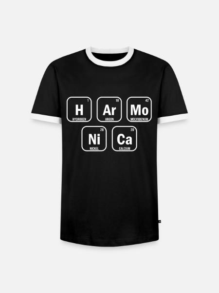 Mundharmonika-Periodensystem der harmonischen Elemente - Männer Kontrast-T-Shirt - Schwarz/Weiß