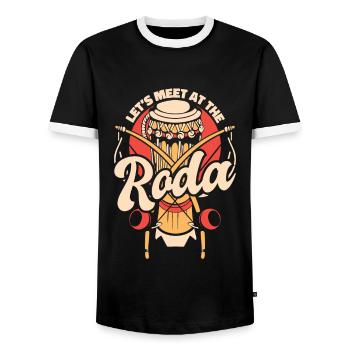 Rencontrons-nous à la danse Roda Capoeirista Ginga - T-shirt contrasté Homme - noir/blanc - Devant - AI Model Female 172 light (172cm) & AI Model Male 178 light (178cm)