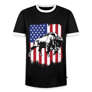Bison Amerikanische Flagge Büffel Bovinae Amerikanisch - Männer Kontrast-T-Shirt - Schwarz/Weiß - Vorne - AI Model Female 172 light (172cm) & AI Model Male 178 light (178cm)