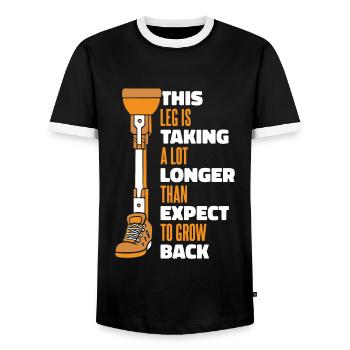 Das Bein braucht länger, um wieder zu wachsen Benutzerbein - Männer Kontrast-T-Shirt - Schwarz/Weiß - Vorne - AI Model Female 172 light (172cm) & AI Model Male 178 light (178cm)
