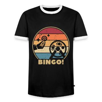 Retro Caller Daubers Professioneller Bingo-Liebhaber - Männer Kontrast-T-Shirt - Schwarz/Weiß - Vorne - AI Model Female 172 light (172cm) & AI Model Male 178 light (178cm)