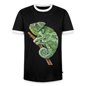 Veiled Panther Chamaeleonidae Lover Chameleon - Men's Ringer Shirt - black/white - Front - AI Model Female 172 light (172cm) & AI Model Male 178 light (178cm)