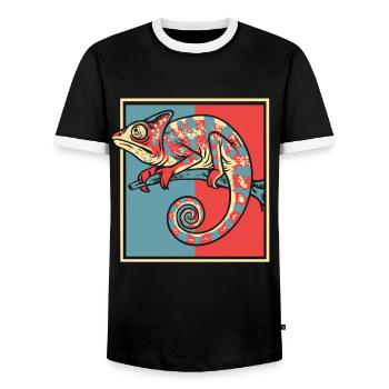 Portrait caméléon panthère voilée Chamaeleonidae - T-shirt contrasté Homme - noir/blanc - Devant - AI Model Female 172 light (172cm) & AI Model Male 178 light (178cm)
