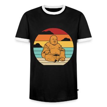 Retro Buddhist Symbol Statue Priest Buddhism - Men's Ringer Shirt - black/white - Front - AI Model Female 172 light (172cm) & AI Model Male 178 light (178cm)