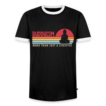 Buddhismus mehr als ein buddhistisches Lifestyle-Symbol - Männer Kontrast-T-Shirt - Schwarz/Weiß - Vorne - AI Model Female 172 light (172cm) & AI Model Male 178 light (178cm)