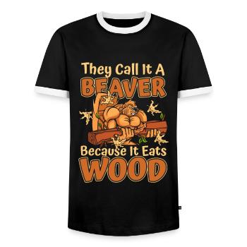 They Call It A Beaver Because It Eats Wood - Men's Ringer Shirt - black/white - Front - AI Model Female 172 light (172cm) & AI Model Male 178 light (178cm)