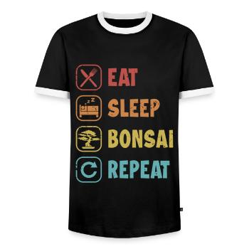 Eat Sleep Bonsai Repeat Bonsai Pots Penjing Bonsai - Men's Ringer Shirt - black/white - Front - AI Model Female 172 light (172cm) & AI Model Male 178 light (178cm)