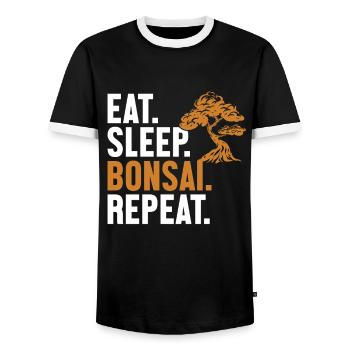 Eat Sleep Bonsai Repeat Indoor Bonsai Bonsai Pots - Men's Ringer Shirt - black/white - Front - AI Model Female 172 light (172cm) & AI Model Male 178 light (178cm)