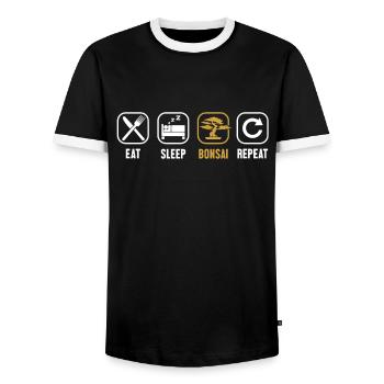 Eat Sleep Bonsai Repeat Penjing Indoor Bonsai - Men's Ringer Shirt - black/white - Front - AI Model Female 172 light (172cm) & AI Model Male 178 light (178cm)