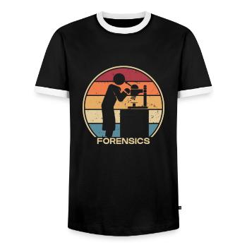 Retro Science Psychology DNA Profiler Forensic - Men's Ringer Shirt - black/white - Front - AI Model Female 172 light (172cm) & AI Model Male 178 light (178cm)