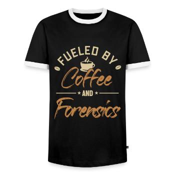 Fueled by Coffee and Forensics Science Forensic - Men's Ringer Shirt - black/white - Front - AI Model Female 172 light (172cm) & AI Model Male 178 light (178cm)