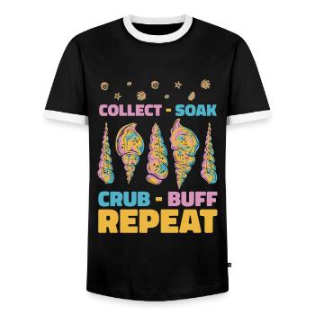 Collect Soak Crub Repeat Bivalvia Seashell - Men's Ringer Shirt - black/white - Front - AI Model Female 172 light (172cm) & AI Model Male 178 light (178cm)
