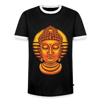 Retro Buddhist Statue Symbol Priest Buddhism - Men's Ringer Shirt - black/white - Front - AI Model Female 172 light (172cm) & AI Model Male 178 light (178cm)
